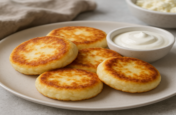 Cheese pancakes made from homemade curd 